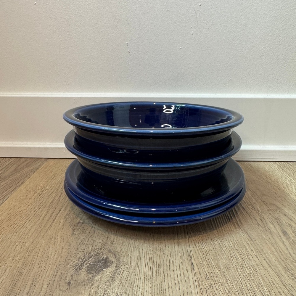Fiestaware Cobalt Blue Cereal Bowls Bread Plates Set of 4 Homer Laughlin USA
